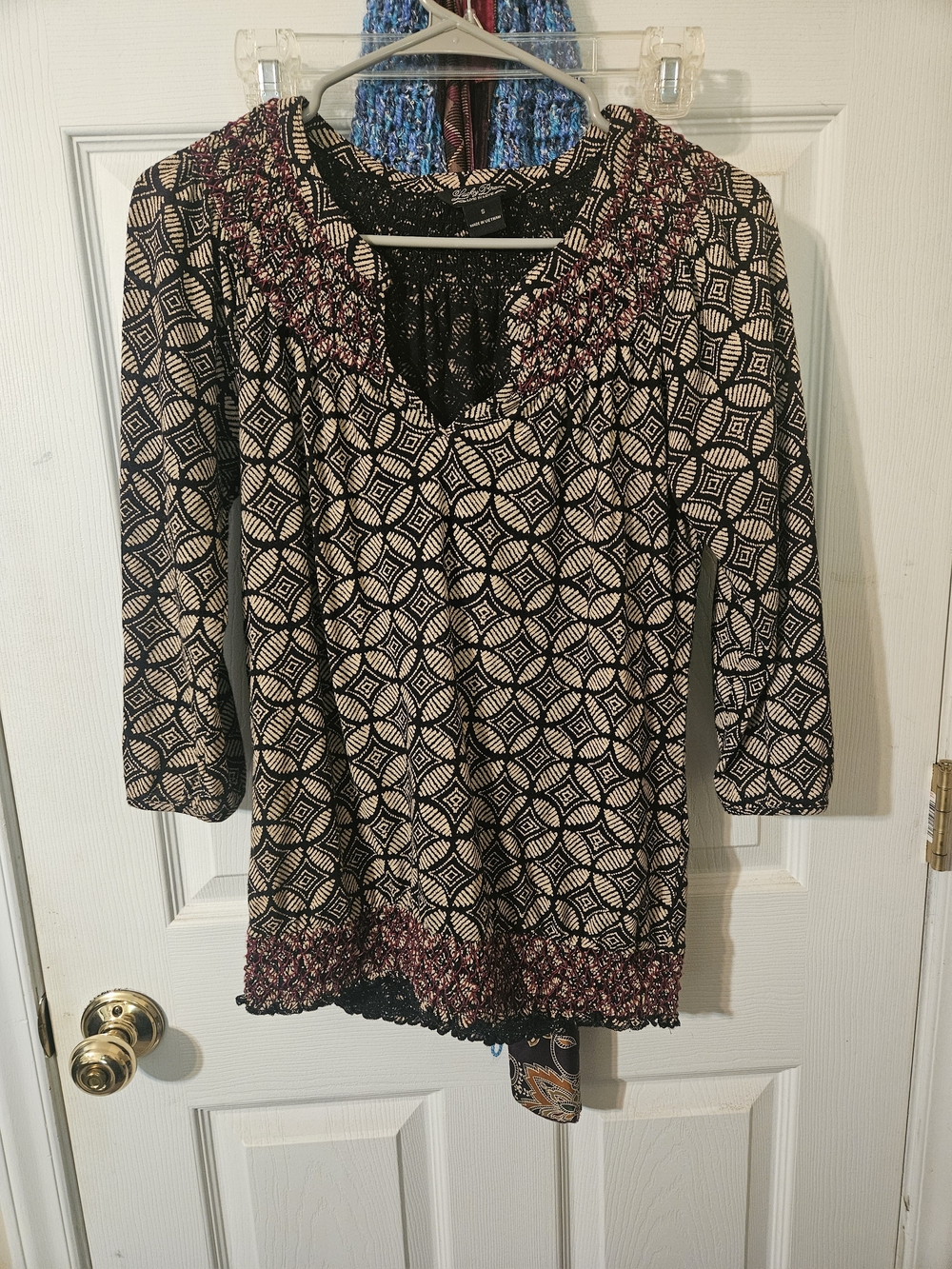 Lucky Black & Cream Patterned Smocked Neck Tunic Top